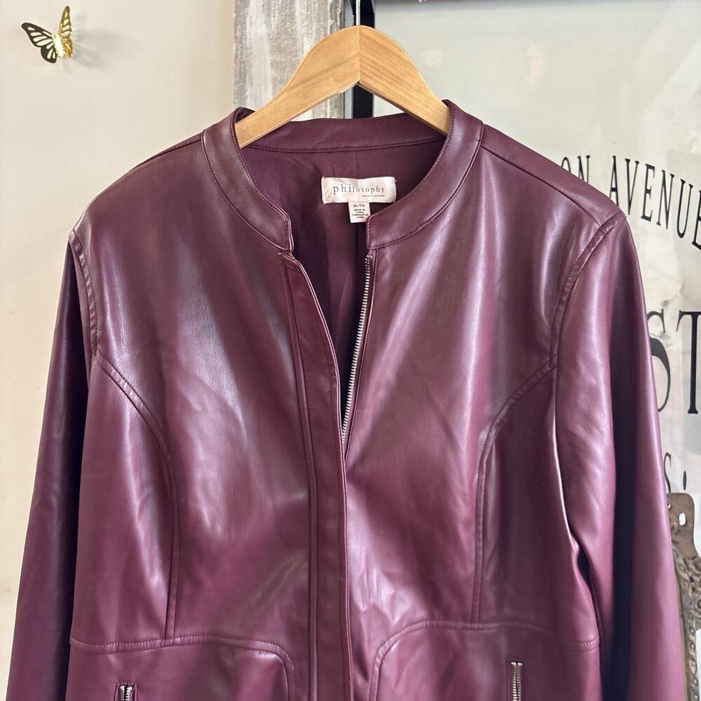 Maroon Philosophy Vegan Leather Jacket Size XL - Picture 2 of 14